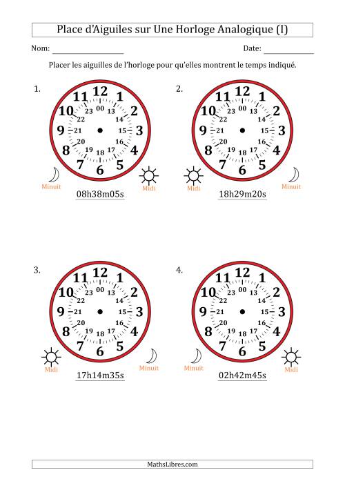 Place d'Aiguiles sur Une Horloge Analogique utilisant le système horaire sur 24 heures avec 5 Secondes d'Intervalle (4 Horloges) (I)