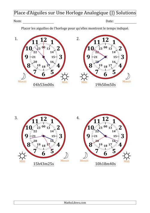 Place d'Aiguiles sur Une Horloge Analogique utilisant le système horaire sur 24 heures avec 5 Secondes d'Intervalle (4 Horloges) (J) page 2