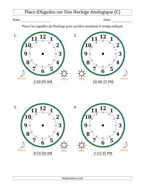 Place d'Aiguiles sur Une Horloge Analogique utilisant le système horaire sur 12 heures avec 5 Secondes d'Intervalle (4 Horloges) (C)