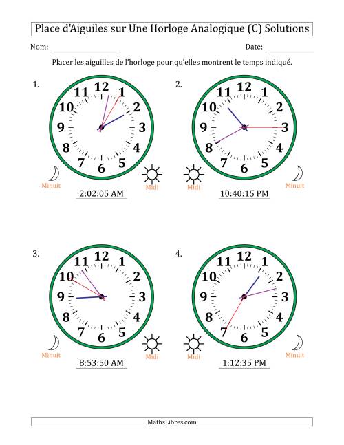 Place d'Aiguiles sur Une Horloge Analogique utilisant le système horaire sur 12 heures avec 5 Secondes d'Intervalle (4 Horloges) (C) page 2