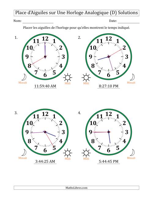 Place d'Aiguiles sur Une Horloge Analogique utilisant le système horaire sur 12 heures avec 5 Secondes d'Intervalle (4 Horloges) (D) page 2