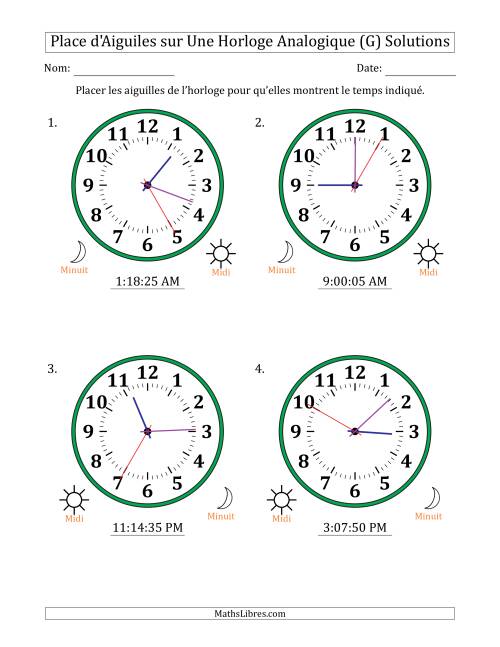 Place d'Aiguiles sur Une Horloge Analogique utilisant le système horaire sur 12 heures avec 5 Secondes d'Intervalle (4 Horloges) (G) page 2