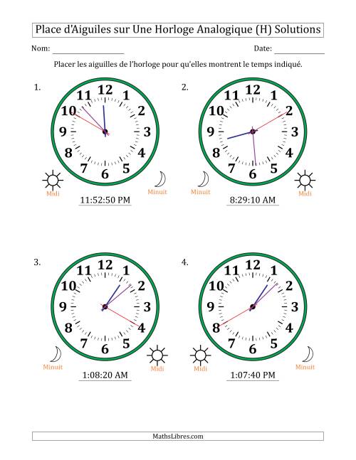 Place d'Aiguiles sur Une Horloge Analogique utilisant le système horaire sur 12 heures avec 5 Secondes d'Intervalle (4 Horloges) (H) page 2