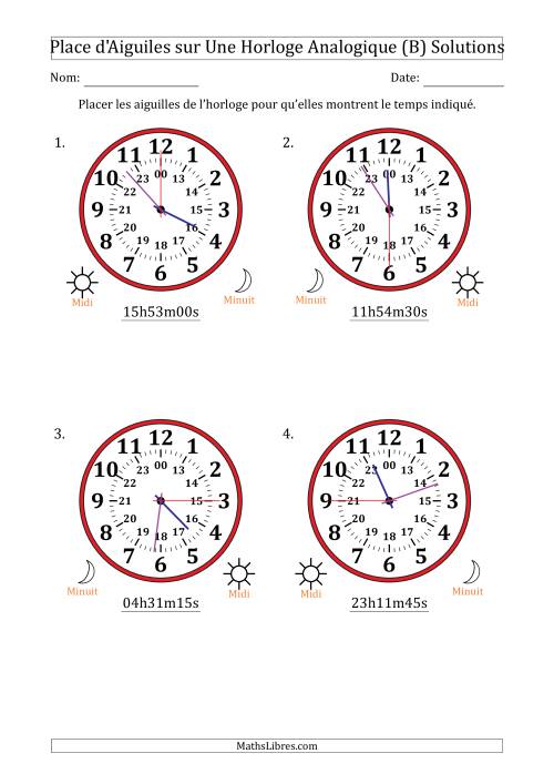 Place d'Aiguiles sur Une Horloge Analogique utilisant le système horaire sur 24 heures avec 15 Secondes d'Intervalle (4 Horloges) (B) page 2