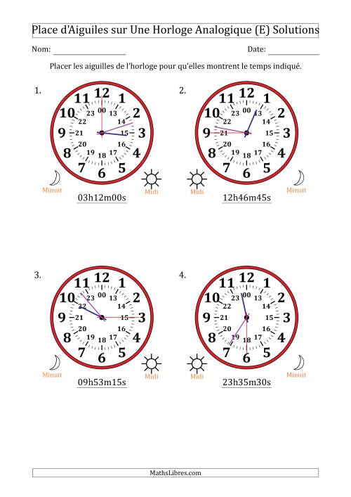 Place d'Aiguiles sur Une Horloge Analogique utilisant le système horaire sur 24 heures avec 15 Secondes d'Intervalle (4 Horloges) (E) page 2