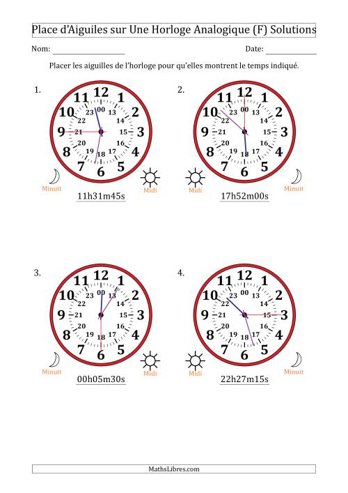 Place d'Aiguiles sur Une Horloge Analogique utilisant le système horaire sur 24 heures avec 15 Secondes d'Intervalle (4 Horloges) (F) page 2