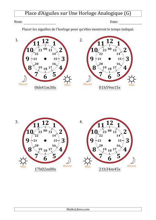 Place d'Aiguiles sur Une Horloge Analogique utilisant le système horaire sur 24 heures avec 15 Secondes d'Intervalle (4 Horloges) (G)
