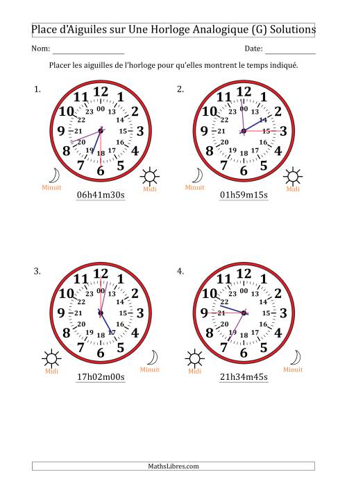 Place d'Aiguiles sur Une Horloge Analogique utilisant le système horaire sur 24 heures avec 15 Secondes d'Intervalle (4 Horloges) (G) page 2
