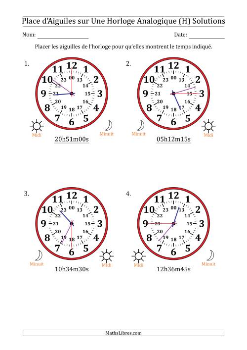 Place d'Aiguiles sur Une Horloge Analogique utilisant le système horaire sur 24 heures avec 15 Secondes d'Intervalle (4 Horloges) (H) page 2
