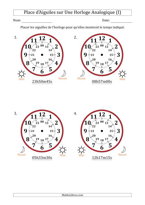 Place d'Aiguiles sur Une Horloge Analogique utilisant le système horaire sur 24 heures avec 15 Secondes d'Intervalle (4 Horloges) (I)