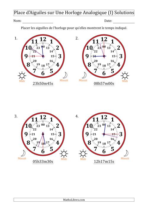 Place d'Aiguiles sur Une Horloge Analogique utilisant le système horaire sur 24 heures avec 15 Secondes d'Intervalle (4 Horloges) (I) page 2
