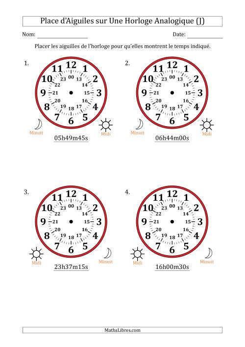 Place d'Aiguiles sur Une Horloge Analogique utilisant le système horaire sur 24 heures avec 15 Secondes d'Intervalle (4 Horloges) (J)