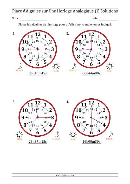 Place d'Aiguiles sur Une Horloge Analogique utilisant le système horaire sur 24 heures avec 15 Secondes d'Intervalle (4 Horloges) (J) page 2