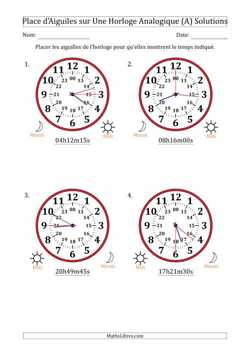 Place d'Aiguiles sur Une Horloge Analogique utilisant le système horaire sur 24 heures avec 15 Secondes d'Intervalle (4 Horloges) (Tout) page 2