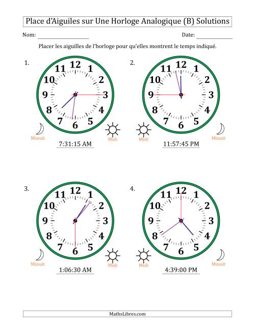 Place d'Aiguiles sur Une Horloge Analogique utilisant le système horaire sur 12 heures avec 15 Secondes d'Intervalle (4 Horloges) (B) page 2