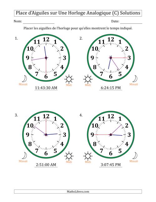 Place d'Aiguiles sur Une Horloge Analogique utilisant le système horaire sur 12 heures avec 15 Secondes d'Intervalle (4 Horloges) (C) page 2