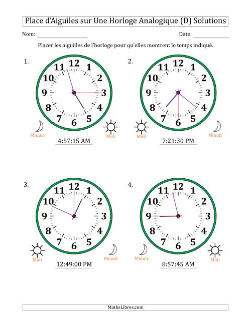 Place d'Aiguiles sur Une Horloge Analogique utilisant le système horaire sur 12 heures avec 15 Secondes d'Intervalle (4 Horloges) (D) page 2