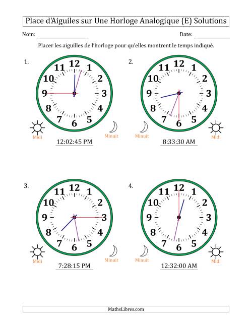 Place d'Aiguiles sur Une Horloge Analogique utilisant le système horaire sur 12 heures avec 15 Secondes d'Intervalle (4 Horloges) (E) page 2