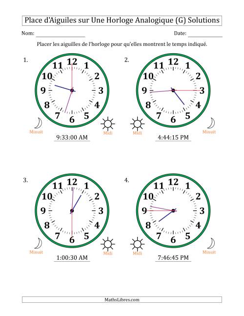 Place d'Aiguiles sur Une Horloge Analogique utilisant le système horaire sur 12 heures avec 15 Secondes d'Intervalle (4 Horloges) (G) page 2