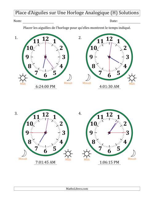Place d'Aiguiles sur Une Horloge Analogique utilisant le système horaire sur 12 heures avec 15 Secondes d'Intervalle (4 Horloges) (H) page 2