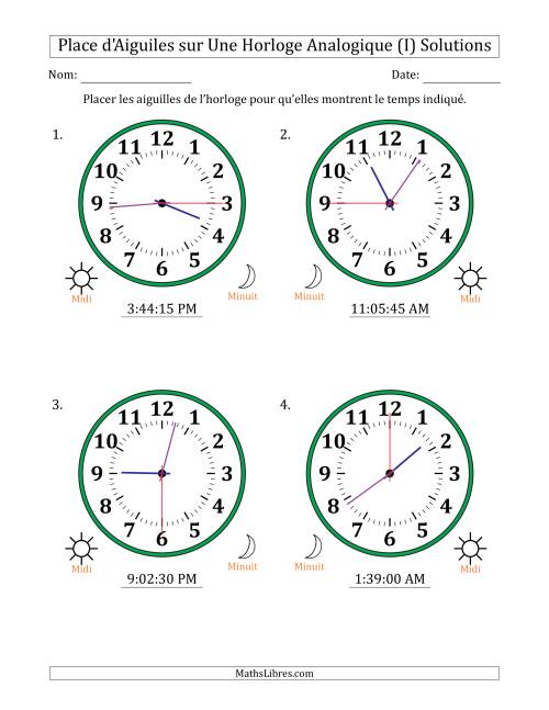 Place d'Aiguiles sur Une Horloge Analogique utilisant le système horaire sur 12 heures avec 15 Secondes d'Intervalle (4 Horloges) (I) page 2