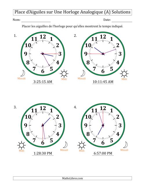 Place d'Aiguiles sur Une Horloge Analogique utilisant le système horaire sur 12 heures avec 15 Secondes d'Intervalle (4 Horloges) (Tout) page 2