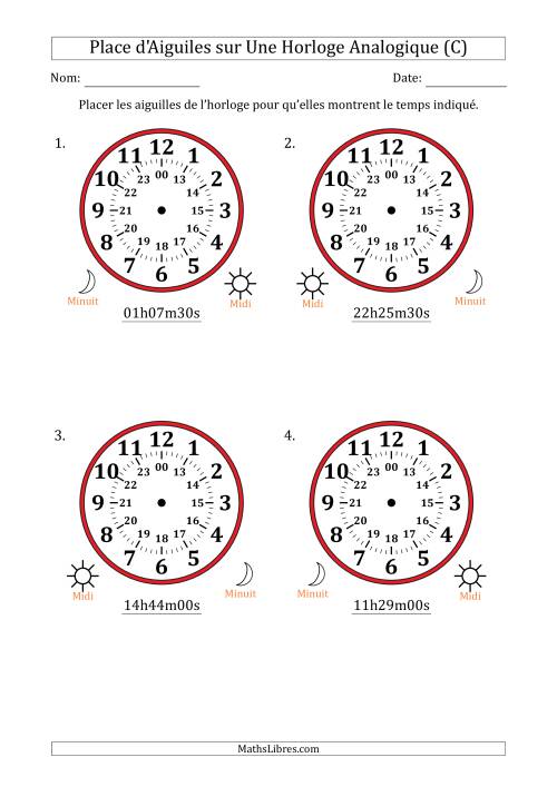 Place d'Aiguiles sur Une Horloge Analogique utilisant le système horaire sur 24 heures avec 30 Secondes d'Intervalle (4 Horloges) (C)