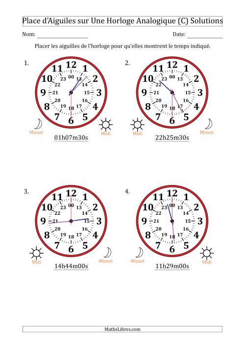 Place d'Aiguiles sur Une Horloge Analogique utilisant le système horaire sur 24 heures avec 30 Secondes d'Intervalle (4 Horloges) (C) page 2