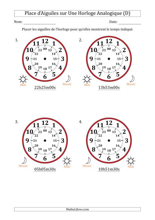 Place d'Aiguiles sur Une Horloge Analogique utilisant le système horaire sur 24 heures avec 30 Secondes d'Intervalle (4 Horloges) (D)