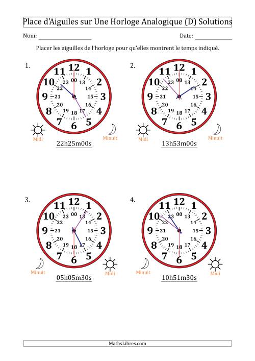 Place d'Aiguiles sur Une Horloge Analogique utilisant le système horaire sur 24 heures avec 30 Secondes d'Intervalle (4 Horloges) (D) page 2