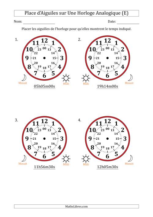 Place d'Aiguiles sur Une Horloge Analogique utilisant le système horaire sur 24 heures avec 30 Secondes d'Intervalle (4 Horloges) (E)