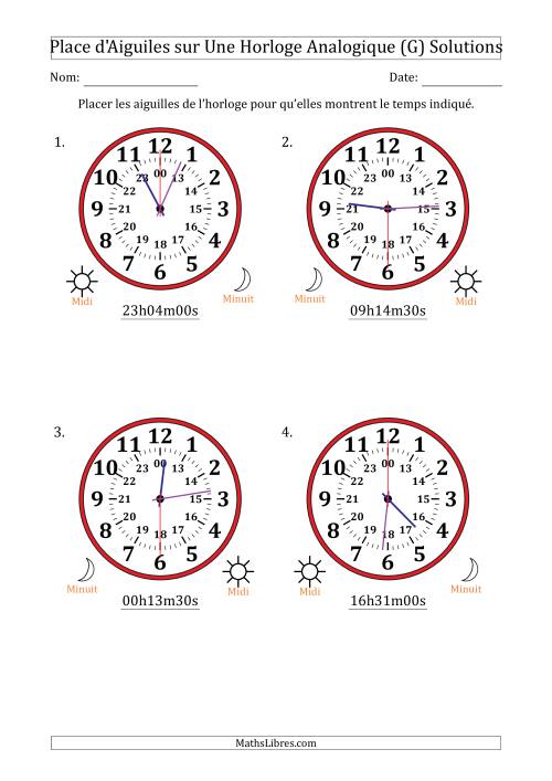 Place d'Aiguiles sur Une Horloge Analogique utilisant le système horaire sur 24 heures avec 30 Secondes d'Intervalle (4 Horloges) (G) page 2