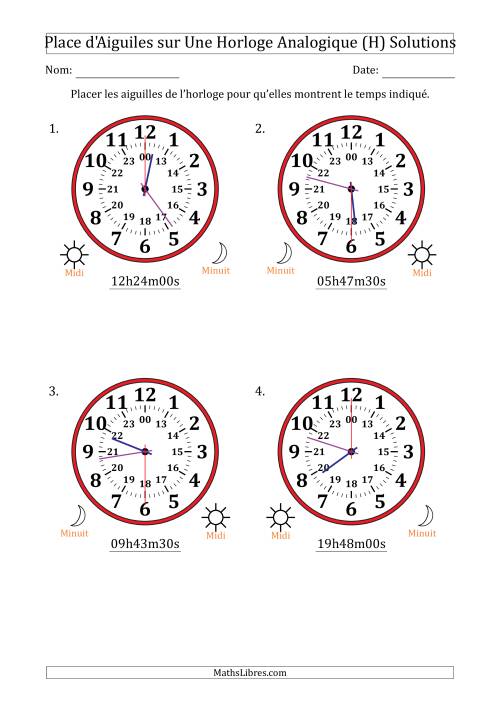 Place d'Aiguiles sur Une Horloge Analogique utilisant le système horaire sur 24 heures avec 30 Secondes d'Intervalle (4 Horloges) (H) page 2