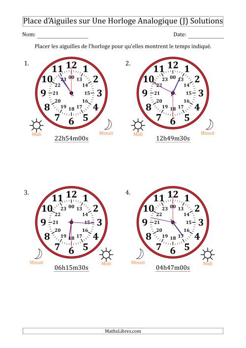 Place d'Aiguiles sur Une Horloge Analogique utilisant le système horaire sur 24 heures avec 30 Secondes d'Intervalle (4 Horloges) (J) page 2