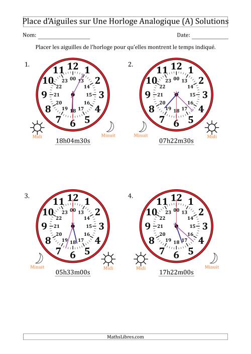 Place d'Aiguiles sur Une Horloge Analogique utilisant le système horaire sur 24 heures avec 30 Secondes d'Intervalle (4 Horloges) (Tout) page 2