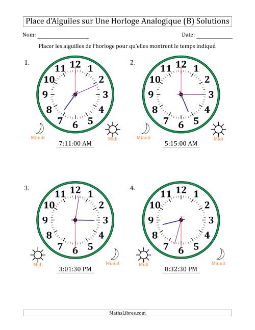 Place d'Aiguiles sur Une Horloge Analogique utilisant le système horaire sur 12 heures avec 30 Secondes d'Intervalle (4 Horloges) (B) page 2