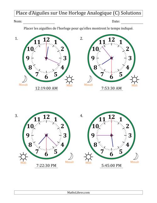 Place d'Aiguiles sur Une Horloge Analogique utilisant le système horaire sur 12 heures avec 30 Secondes d'Intervalle (4 Horloges) (C) page 2