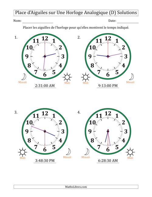 Place d'Aiguiles sur Une Horloge Analogique utilisant le système horaire sur 12 heures avec 30 Secondes d'Intervalle (4 Horloges) (D) page 2