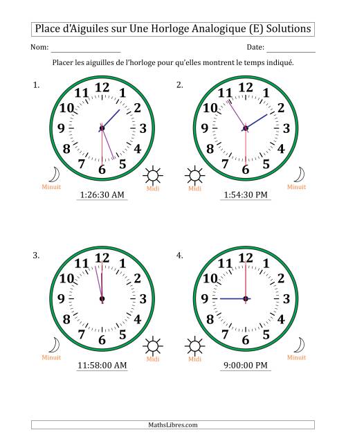 Place d'Aiguiles sur Une Horloge Analogique utilisant le système horaire sur 12 heures avec 30 Secondes d'Intervalle (4 Horloges) (E) page 2