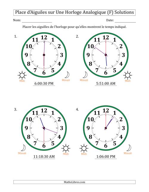 Place d'Aiguiles sur Une Horloge Analogique utilisant le système horaire sur 12 heures avec 30 Secondes d'Intervalle (4 Horloges) (F) page 2