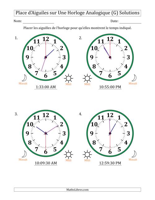 Place d'Aiguiles sur Une Horloge Analogique utilisant le système horaire sur 12 heures avec 30 Secondes d'Intervalle (4 Horloges) (G) page 2