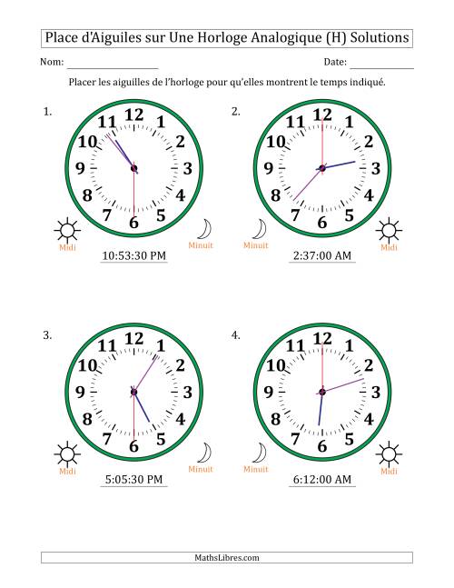 Place d'Aiguiles sur Une Horloge Analogique utilisant le système horaire sur 12 heures avec 30 Secondes d'Intervalle (4 Horloges) (H) page 2