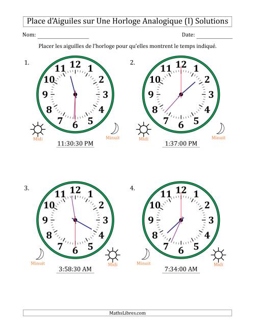 Place d'Aiguiles sur Une Horloge Analogique utilisant le système horaire sur 12 heures avec 30 Secondes d'Intervalle (4 Horloges) (I) page 2