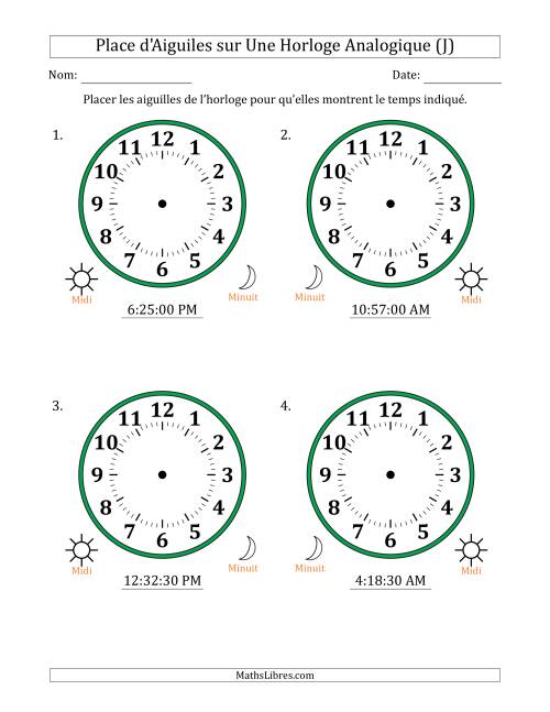 Place d'Aiguiles sur Une Horloge Analogique utilisant le système horaire sur 12 heures avec 30 Secondes d'Intervalle (4 Horloges) (J)