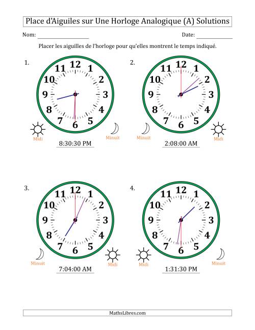 Place d'Aiguiles sur Une Horloge Analogique utilisant le système horaire sur 12 heures avec 30 Secondes d'Intervalle (4 Horloges) (Tout) page 2