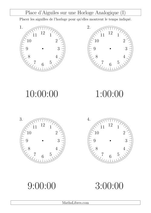 Place d'Aiguiles sur Une Horloge Analogique avec 60 Minutes  & Secondes d'Intervalle (4 Horloges) (I)