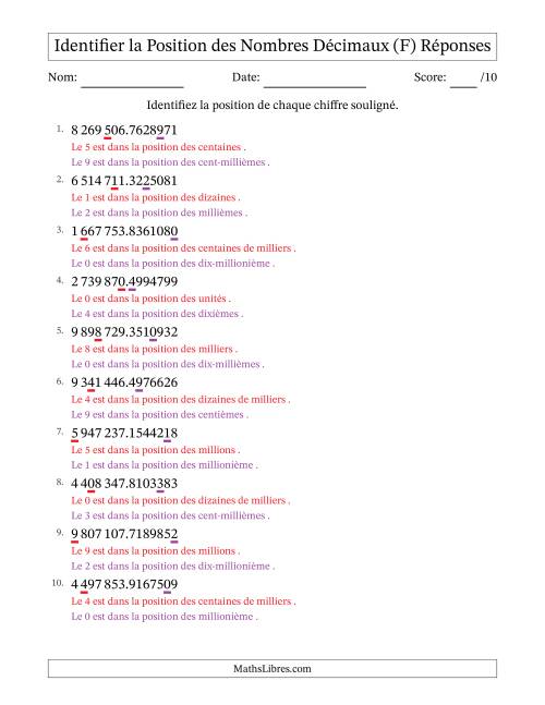 Identifier la position, des Nombres Décimaux de Dix-Millionième aux Millions, Format SI (F) page 2