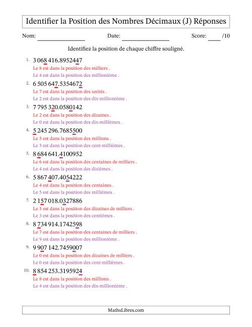Identifier la position, des Nombres Décimaux de Dix-Millionième aux Millions, Format SI (J) page 2