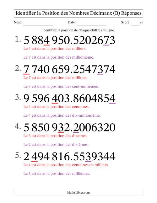 Identifier la position, des Nombres Décimaux de Dix-Millionième aux Millions (Gros Caractères), Format SI (B) page 2