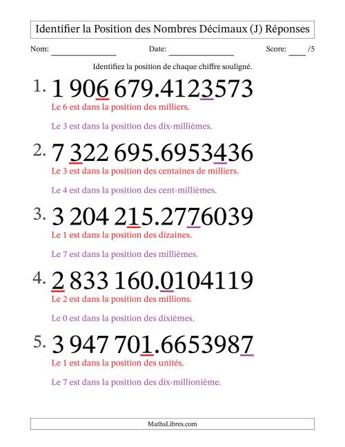 Identifier la position, des Nombres Décimaux de Dix-Millionième aux Millions (Gros Caractères), Format SI (J) page 2
